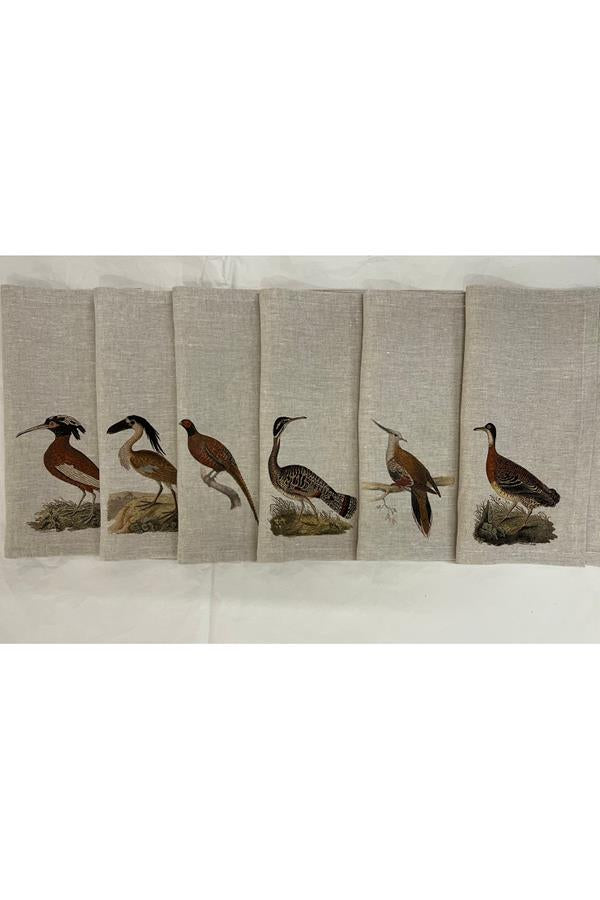 Lasttouch-Monot 6'lı Kuş Desenli Keten Amerikan Servis-Sunum Aksesuarları-1-Milagron.com