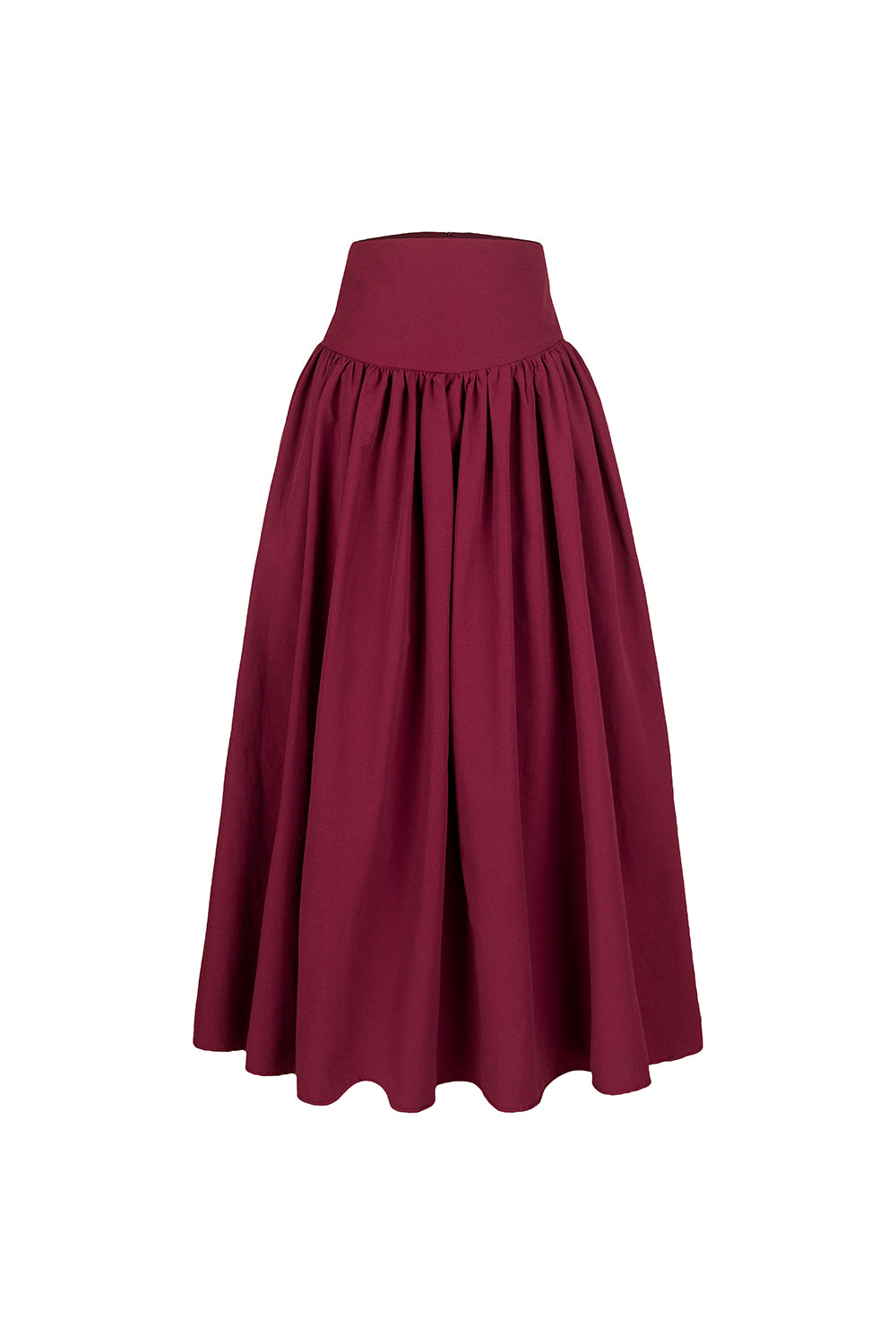 Poplin Yüksek Bel Bordo Midi Etek - 0