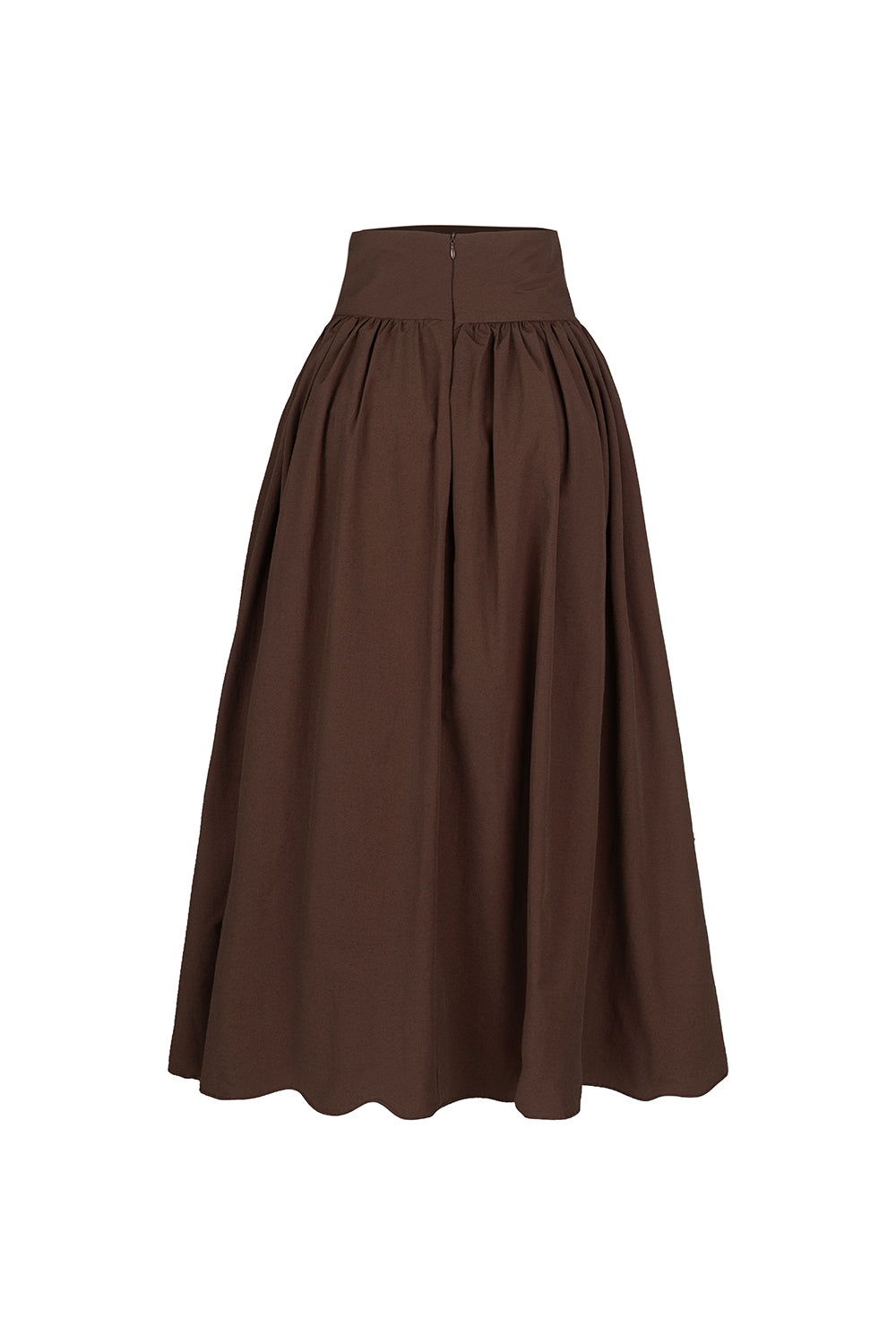 Poplin Yüksek Bel Kahverengi Midi Etek - 1