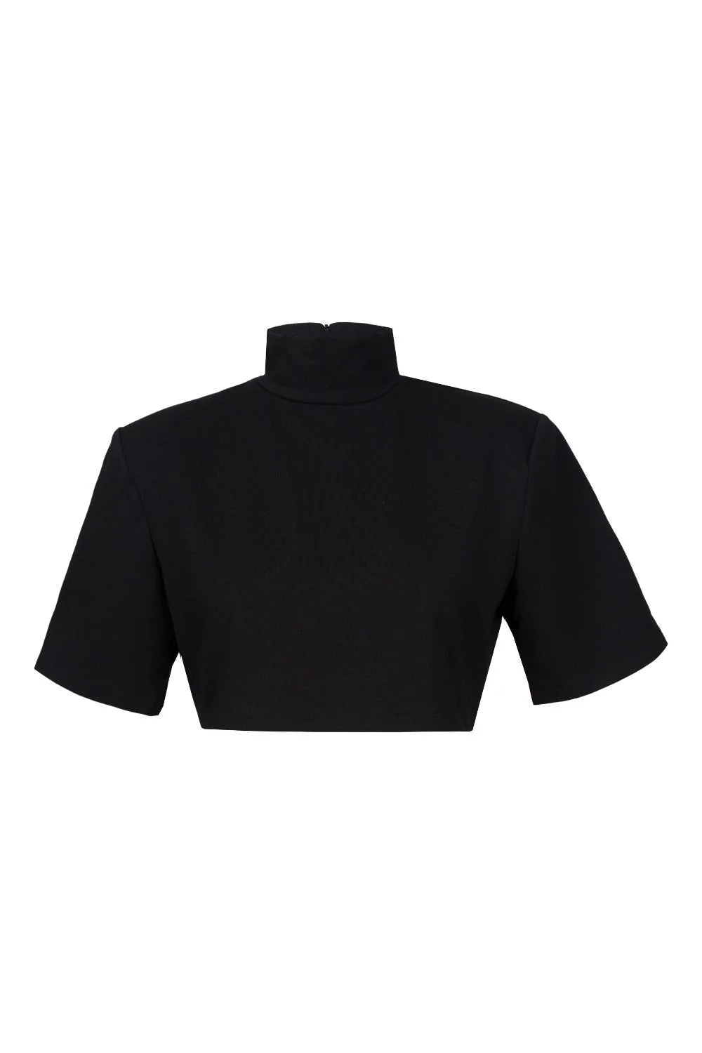 Vatkalı Dik Yaka Siyah Crop - 1