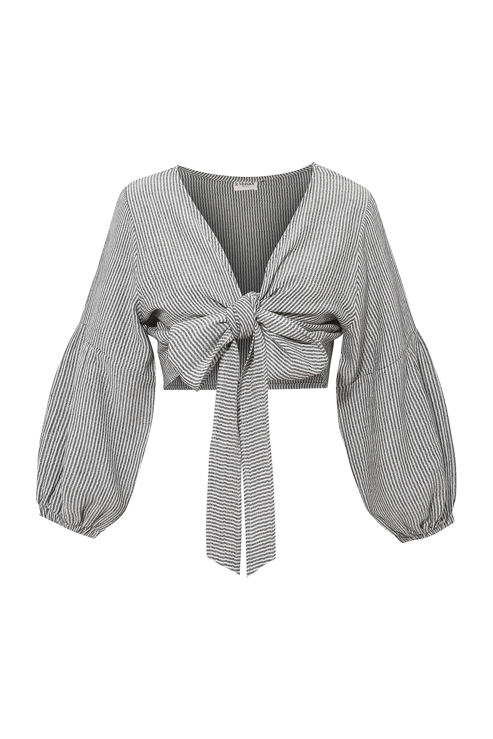 Le-Monade Dreams-Antrasit Siyah Çizgili Bağlamalı Bluz-Top-1-Milagron.com