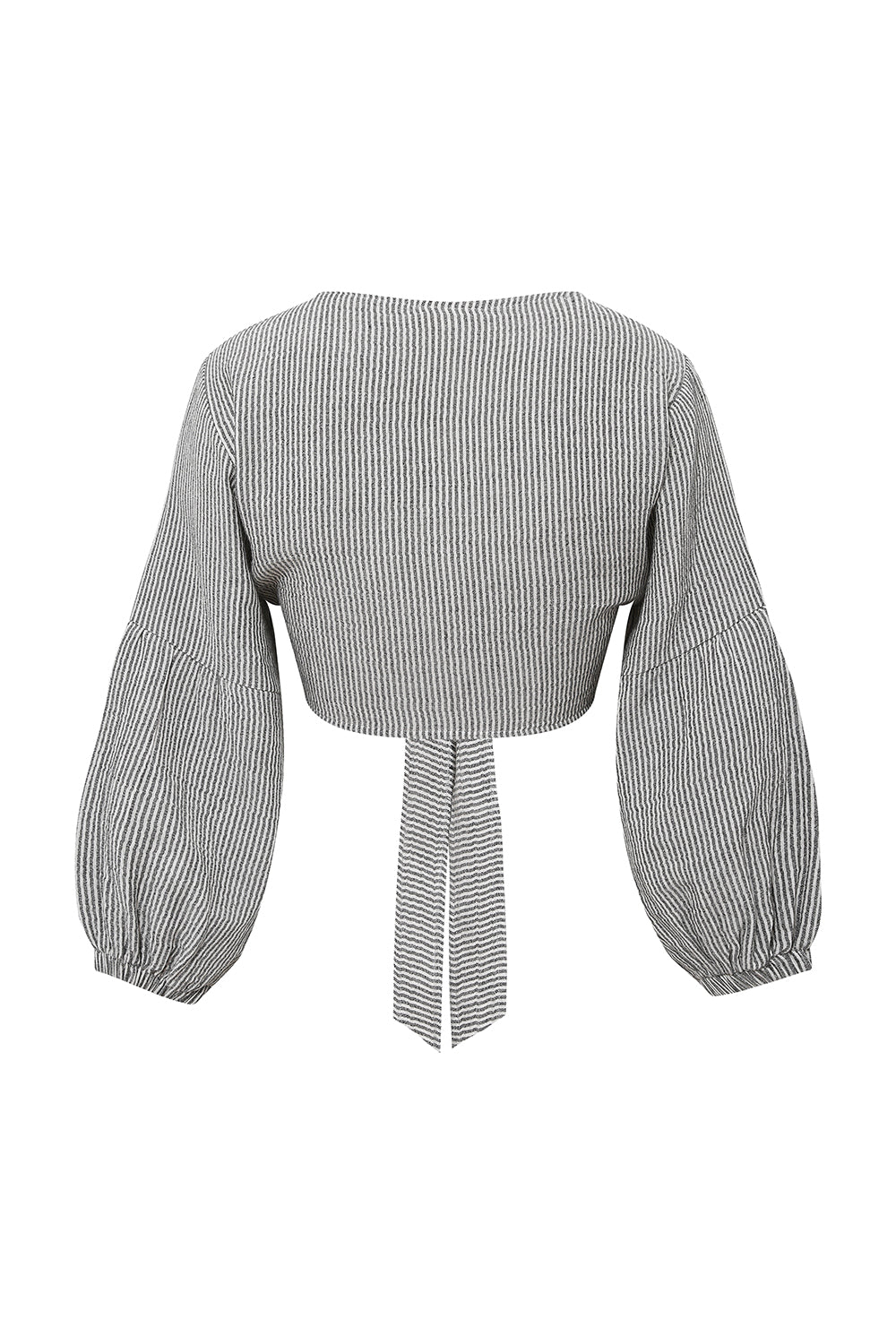 Le-Monade Dreams-Antrasit Siyah Çizgili Bağlamalı Bluz-Top-2-Milagron.com