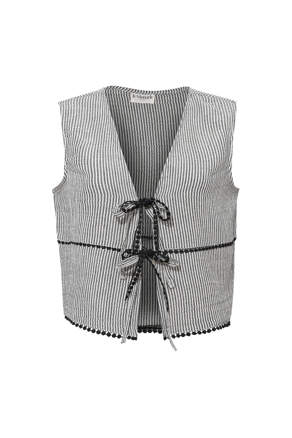 Le-Monade Dreams-Antrasit Siyah Çizgili Kenar Detaylı Yelek-Yelek-1-Milagron.com