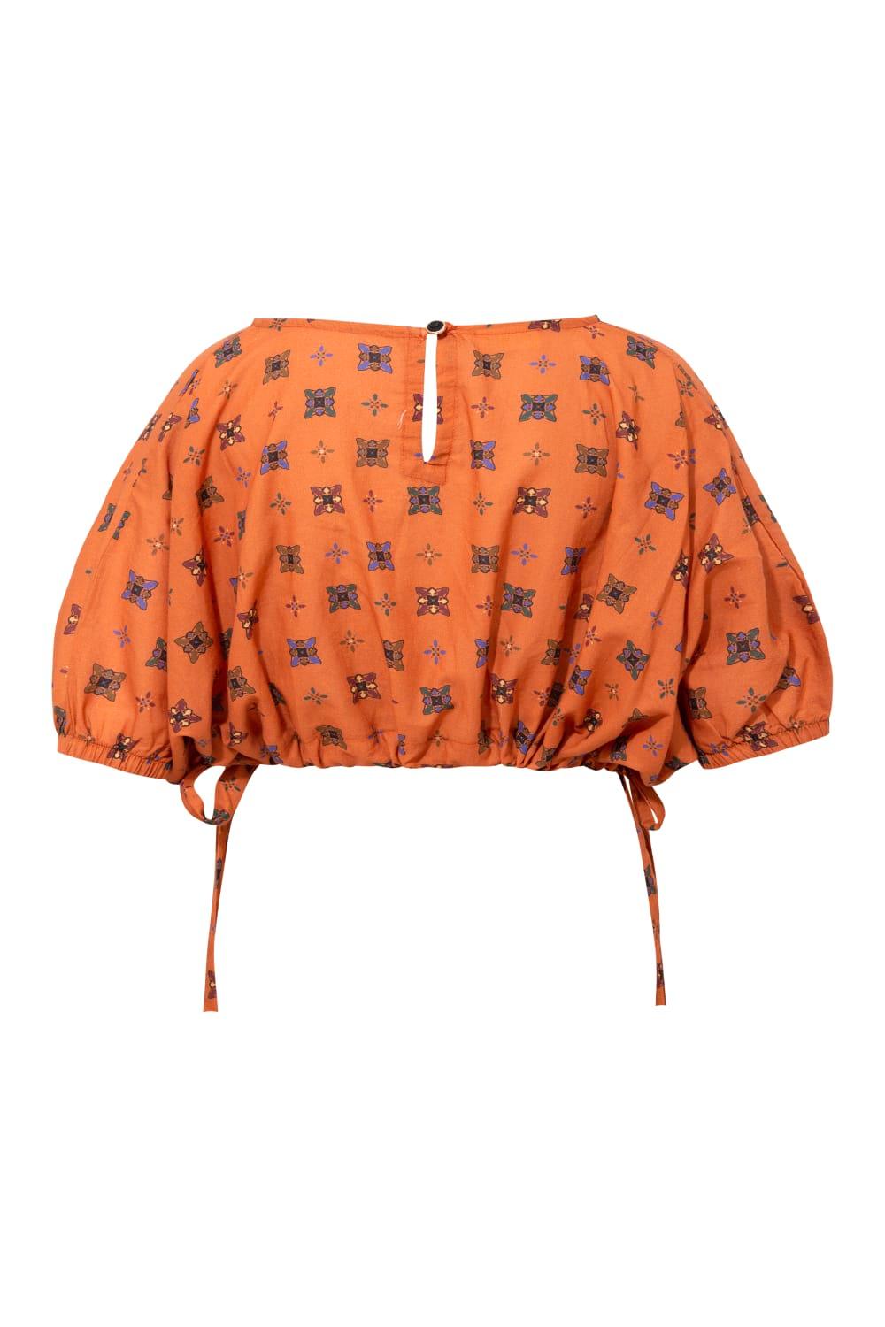 Le-Monade Dreams-Boyfriend Desenli Yandan Bağlamalı Kısa Bluz-Bluz-5-Milagron.com