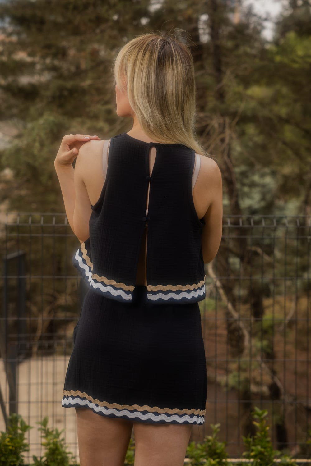 Le-Monade Dreams-Çift Su Taşı Detaylı Siyah Mini Etek-Etek-2-Milagron.com