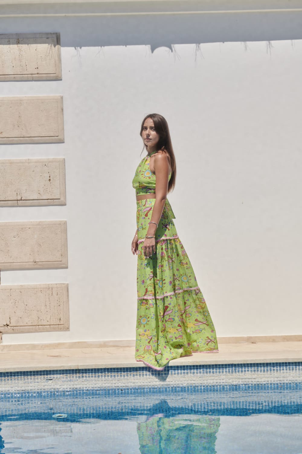 Le-Monade Dreams-Deniz kızı Temalı Kat Detaylı Önden Yırtmaçlı Uzun Etek-Etek-5-Milagron.com