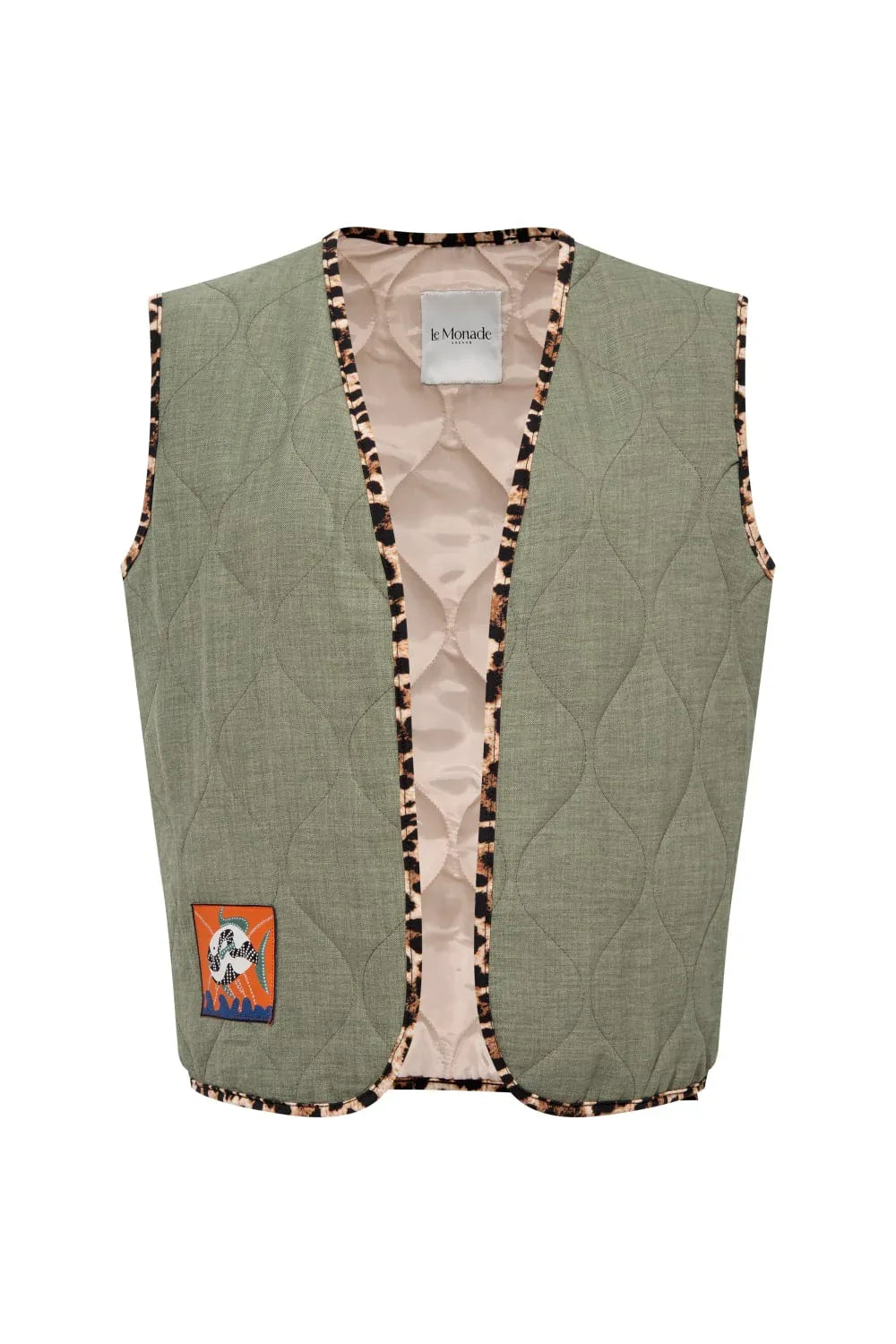 Le-Monade Dreams-Düz Haki Leopar Biye Detaylı Yelek-Yelek-1-Milagron.com