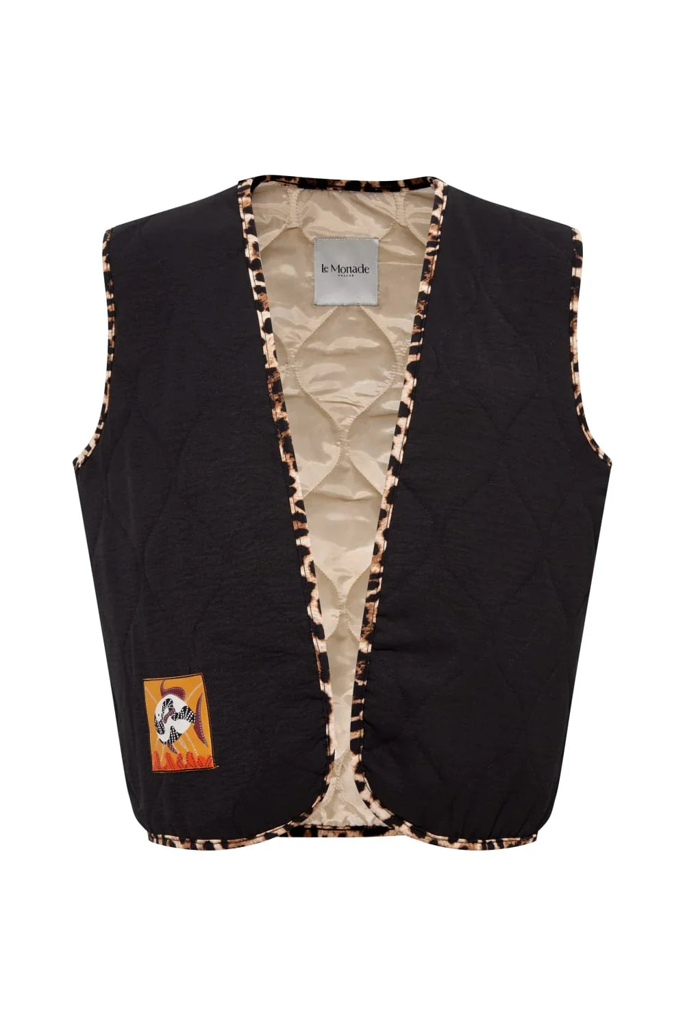 Le-Monade Dreams-Düz Siyah Leopar Biye Detaylı Yelek-Yelek-1-Milagron.com
