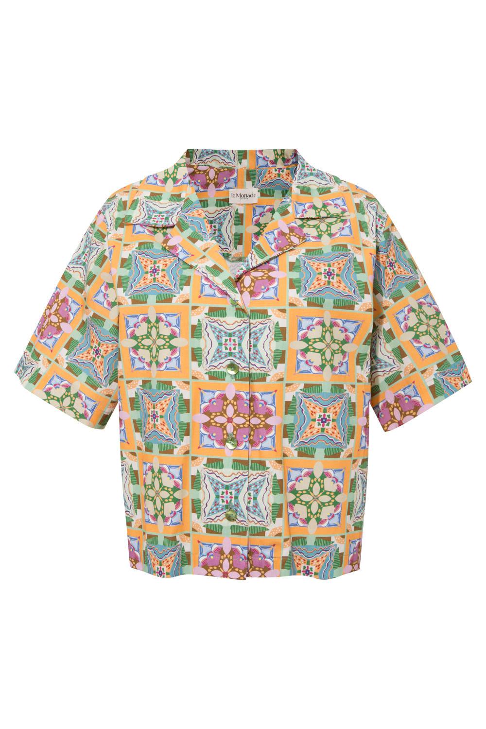 Le-Monade Dreams-Girlfriend Geometrik Desenli Kısa Kol Gömlek-Gömlek-1-Milagron.com