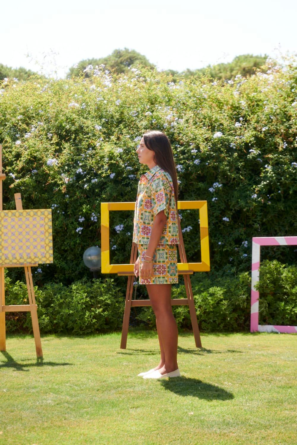 Le-Monade Dreams-Girlfriend Geometrik Desenli Kısa Kol Gömlek-Gömlek-5-Milagron.com