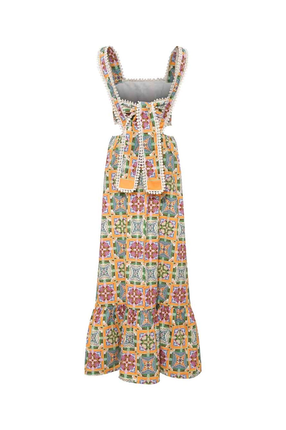 Le-Monade Dreams-Girlfriend Geometrik Desenli Sırt Detaylı Uzun Elbise-Top-2-Milagron.com