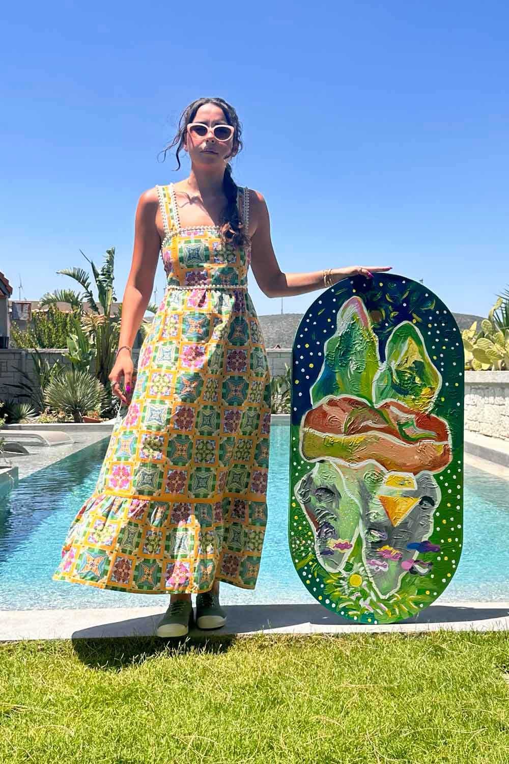 Le-Monade Dreams-Girlfriend Geometrik Desenli Sırt Detaylı Uzun Elbise-Top-3-Milagron.com