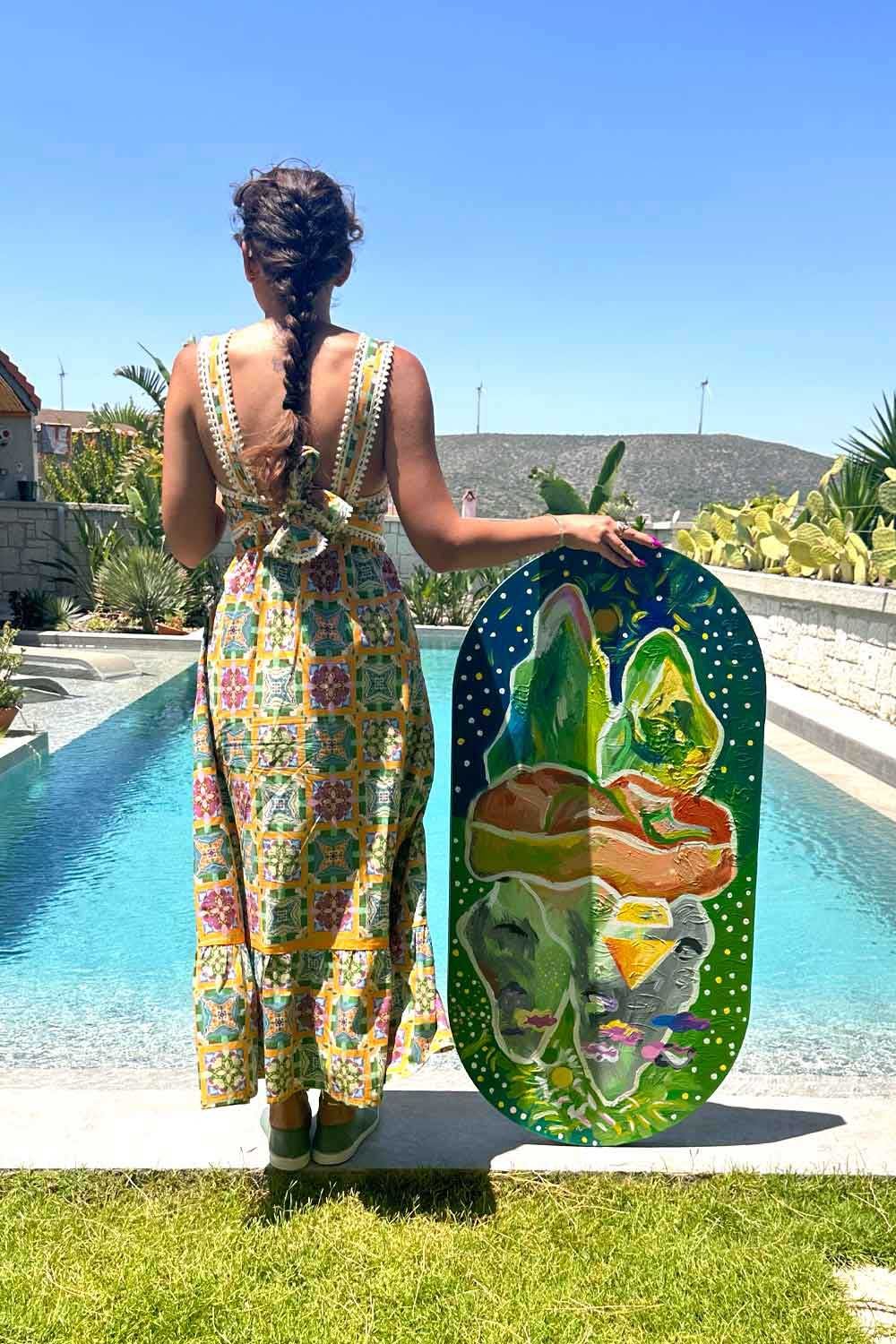 Le-Monade Dreams-Girlfriend Geometrik Desenli Sırt Detaylı Uzun Elbise-Top-5-Milagron.com