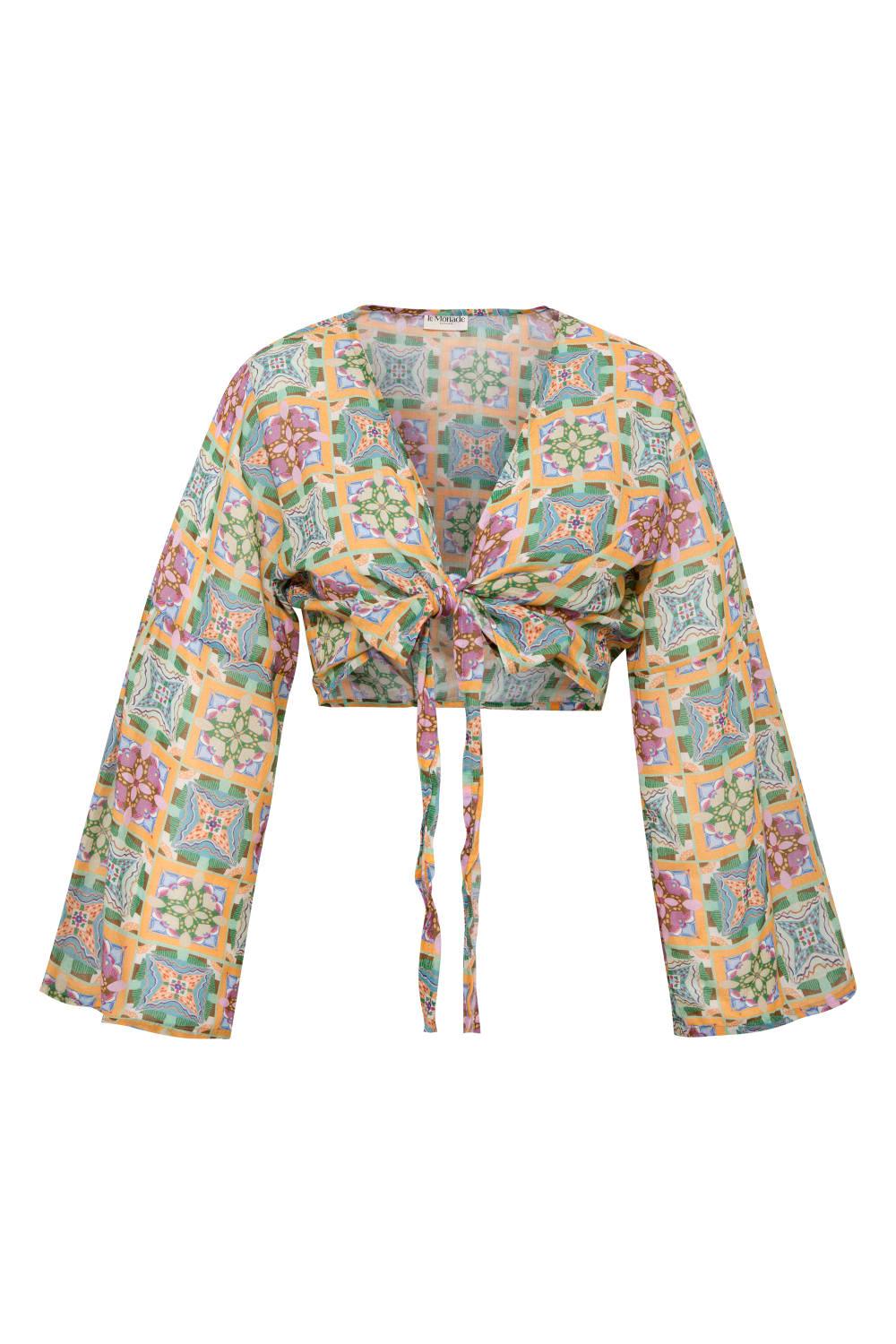 Le-Monade Dreams-Girlfriend Önden Bağlamalı Geometrik Desenli Bluz-Bluz-1-Milagron.com