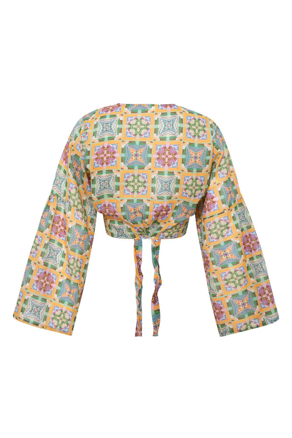 Le-Monade Dreams-Girlfriend Önden Bağlamalı Geometrik Desenli Bluz-Bluz-2-Milagron.com