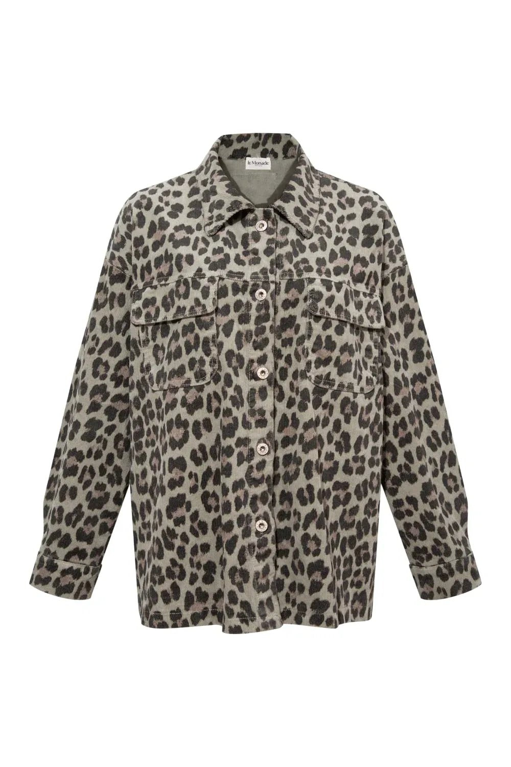 Le-Monade Dreams-Kadife Haki Leopar Desenli Gömlek-Gömlek-2-Milagron.com