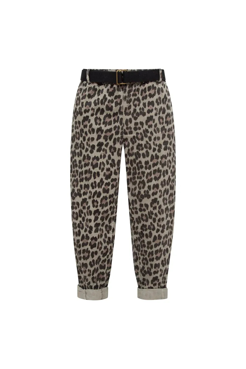 Le-Monade Dreams-Kadife Haki Leopar Desenli Kemerli Pantolon-Pantolon-1-Milagron.com