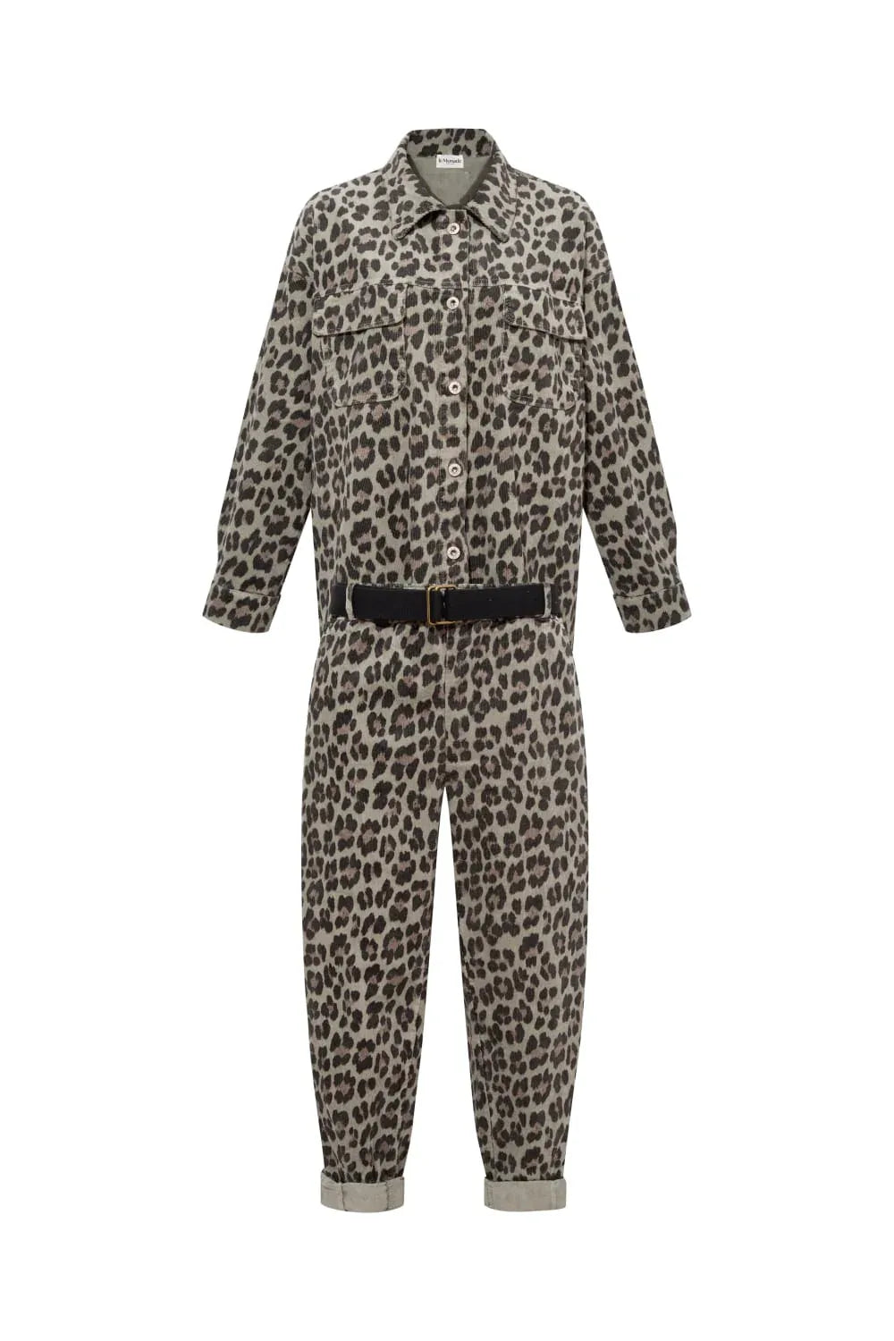 Le-Monade Dreams-Kadife Haki Leopar Desenli Kemerli Pantolon-Pantolon-3-Milagron.com
