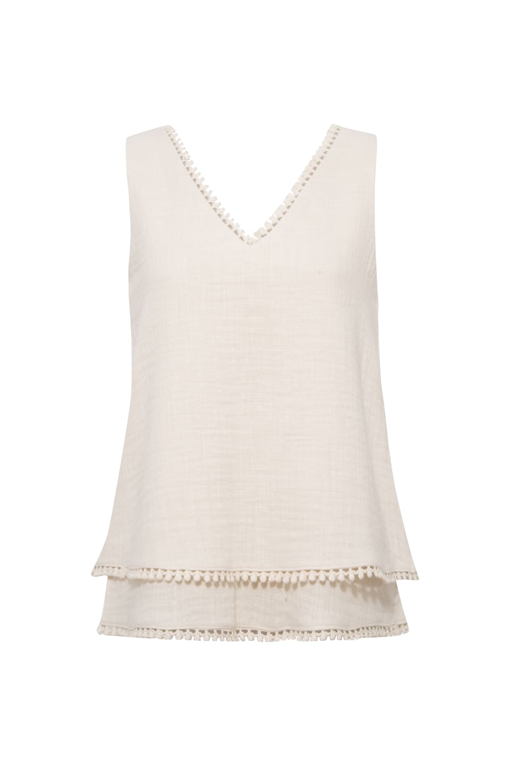 Le-Monade Dreams-Keten Dokulu Kenar Detaylı Çift Kat Ekru Bluz-Bluz-1-Milagron.com