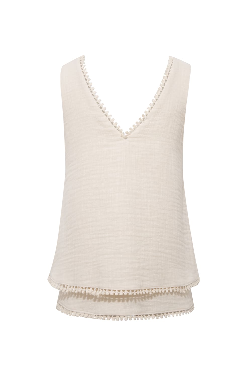 Le-Monade Dreams-Keten Dokulu Kenar Detaylı Çift Kat Ekru Bluz-Bluz-2-Milagron.com