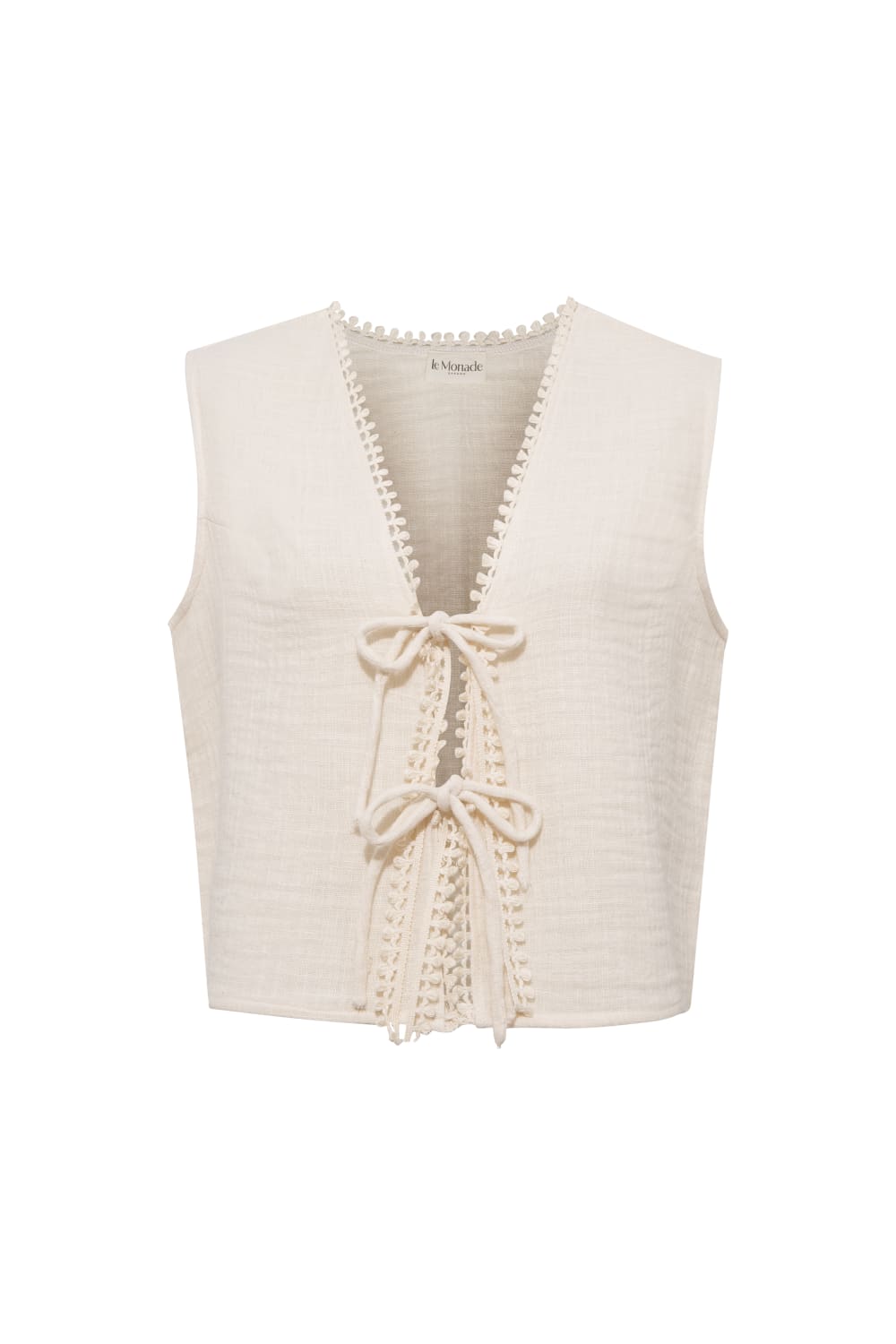 Le-Monade Dreams-Keten Dokulu Kenar Detaylı Ekru Yelek-Yelek-1-Milagron.com