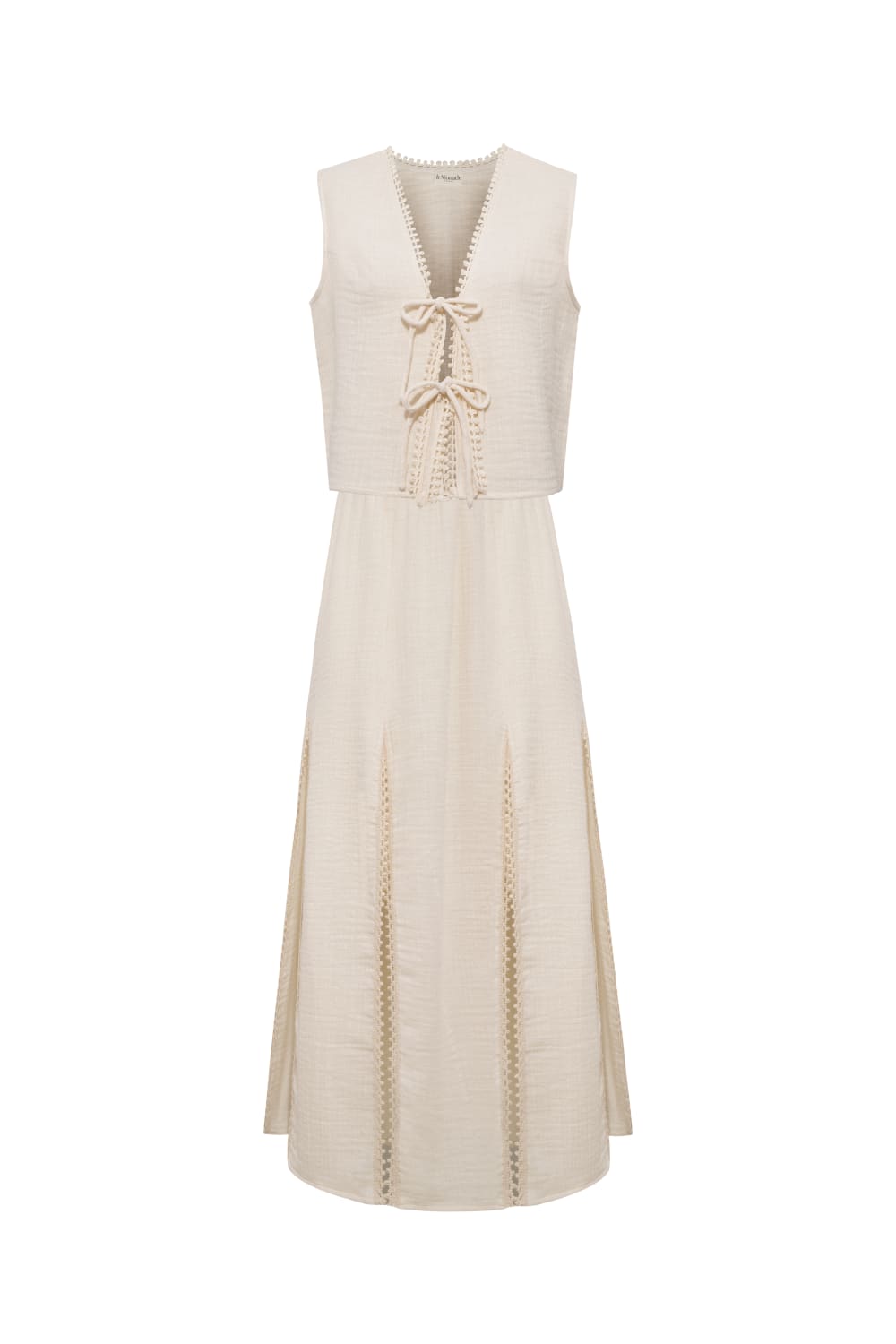 Le-Monade Dreams-Keten Dokulu Kenar Detaylı Ekru Yelek-Yelek-4-Milagron.com