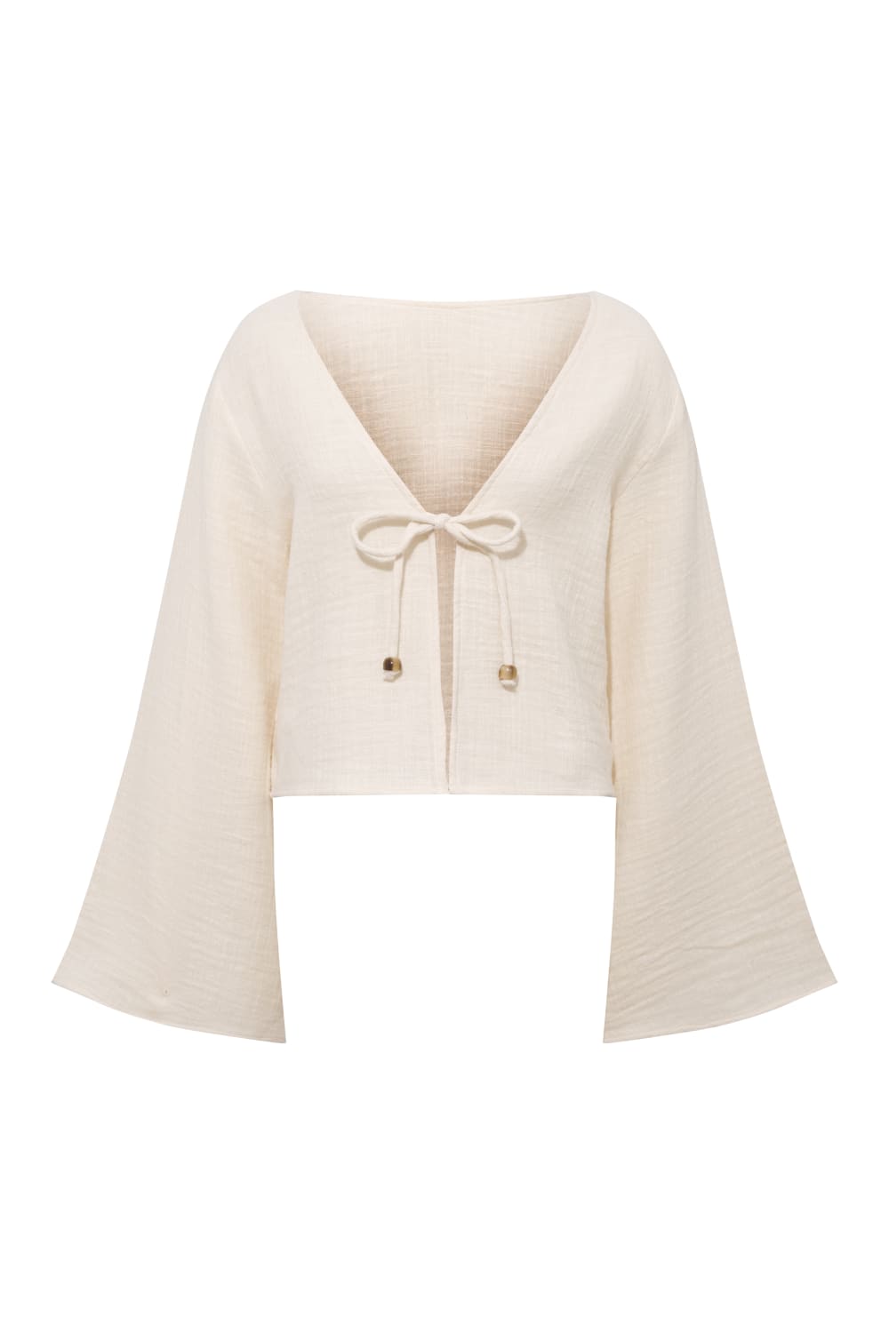 Le-Monade Dreams-Keten Dokulu Önden Bağlamalı Ekru Bluz-Bluz-1-Milagron.com