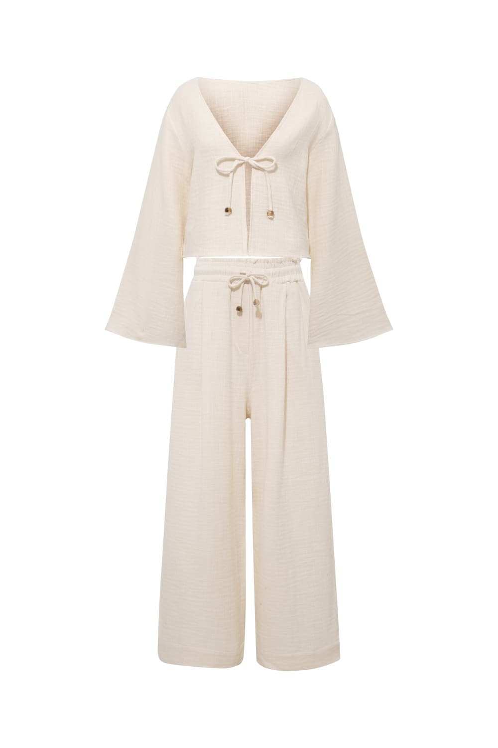 Le-Monade Dreams-Keten Dokulu Önden Bağlamalı Ekru Bluz-Bluz-3-Milagron.com