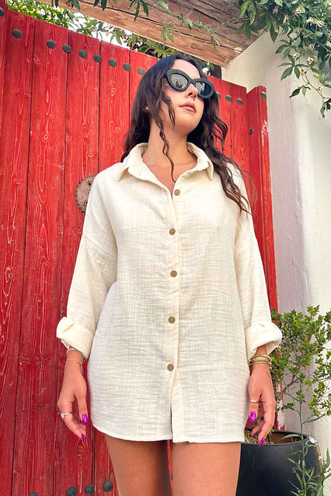 Le-Monade Dreams-Keten Dokulu Salaş Ekru Gömlek Ceket-Gömlek-4-Milagron.com