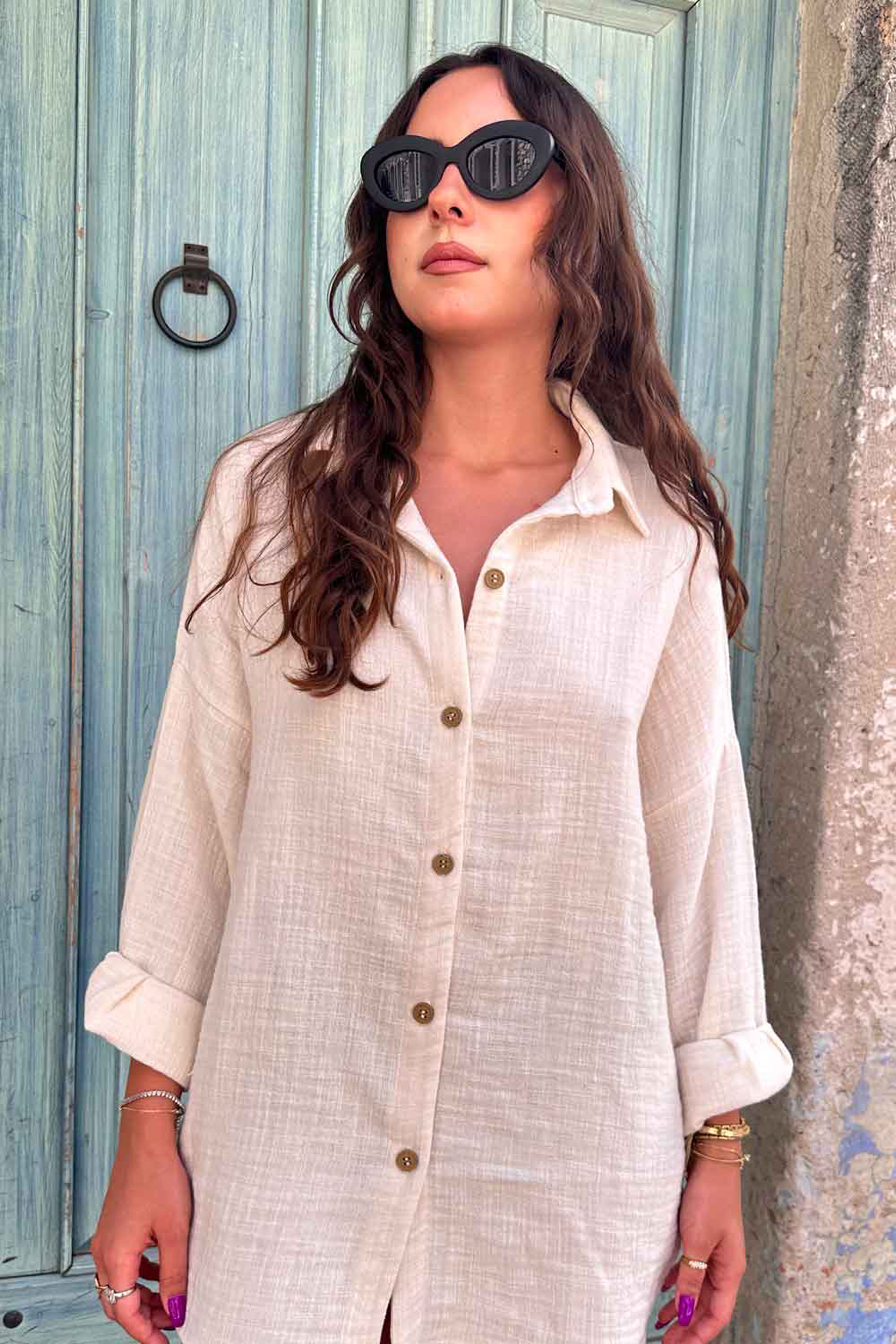 Le-Monade Dreams-Keten Dokulu Salaş Ekru Gömlek Ceket-Gömlek-5-Milagron.com