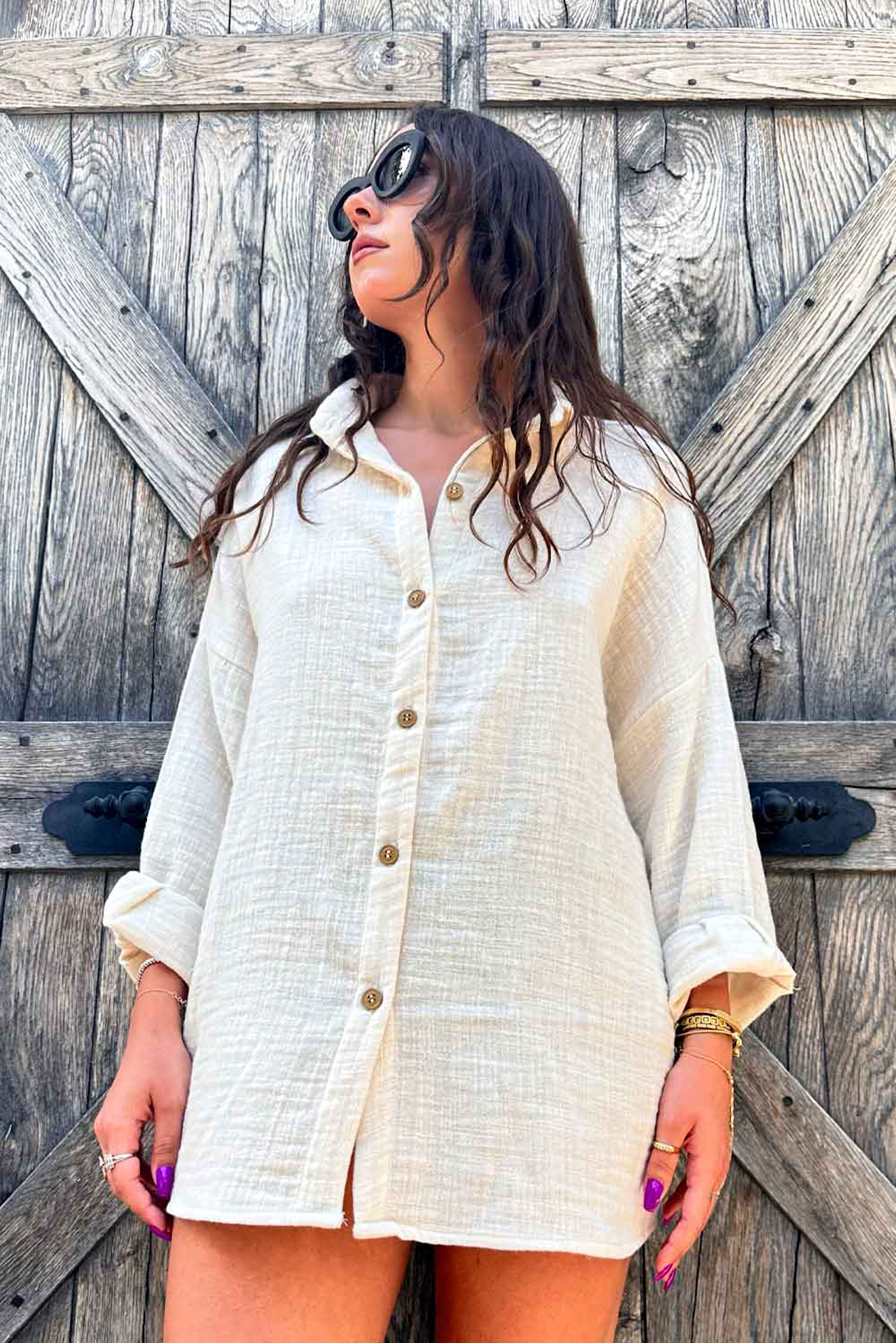 Le-Monade Dreams-Keten Dokulu Salaş Ekru Gömlek Ceket-Gömlek-6-Milagron.com