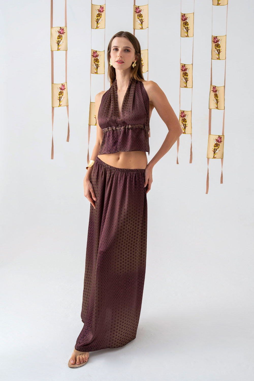 Lizbon Saten Büzgülü Uzun Etek - 0