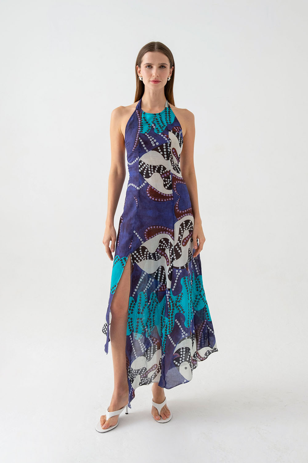 Manhattan Halter Yaka Asimetrik Uzun Elbise - 1