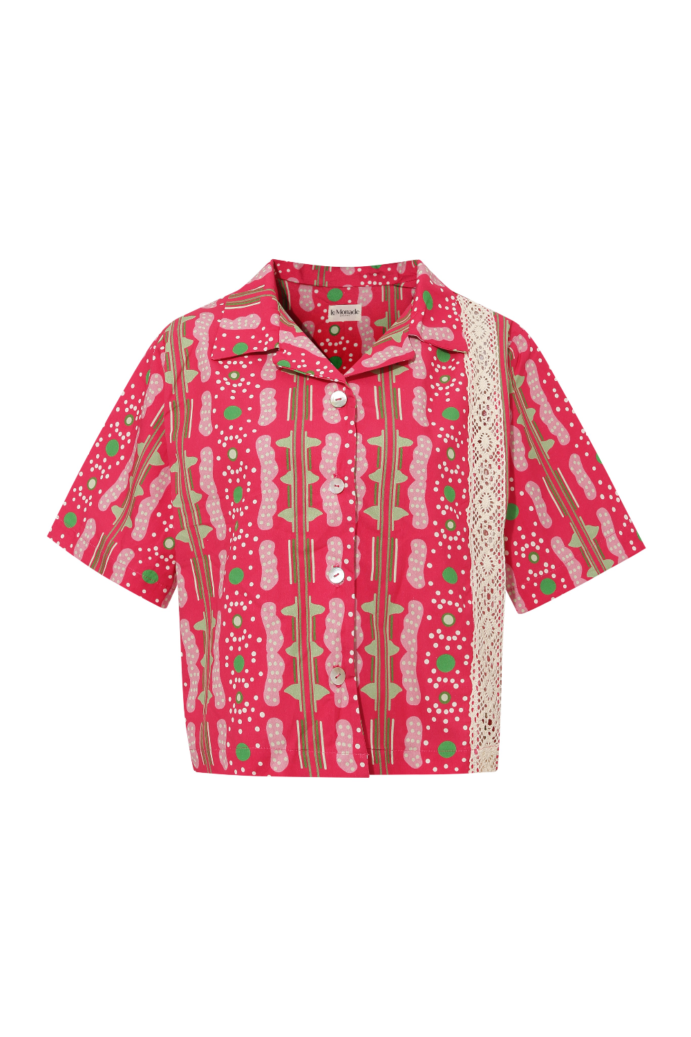 Le-Monade Dreams-Pembe Bulut Desenli Kopanaki Detaylı Kısa Kol Gömlek-Gömlek-1-Milagron.com