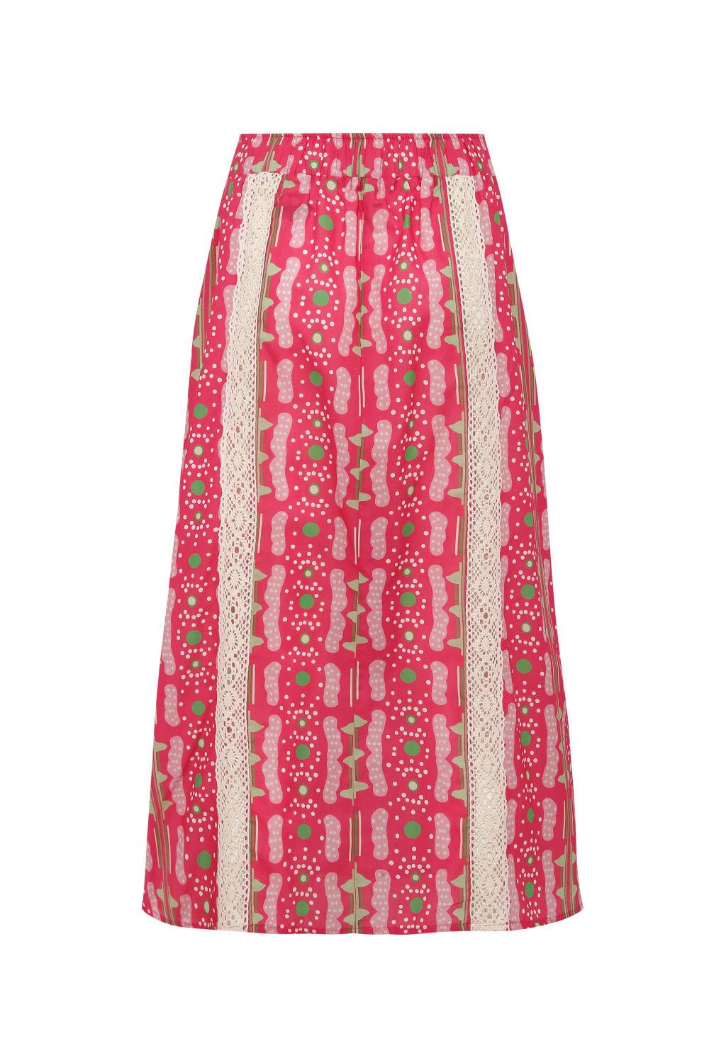 Le-Monade Dreams-Pembe Bulut Desenli Kopanaki Detaylı Önden Yırtmaçlı Etek-Etek-2-Milagron.com