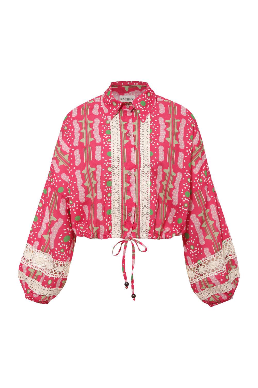 Le-Monade Dreams-Pembe Bulut Desenli Kopanaki Detaylı Uzun Kol Gömlek-Gömlek-1-Milagron.com