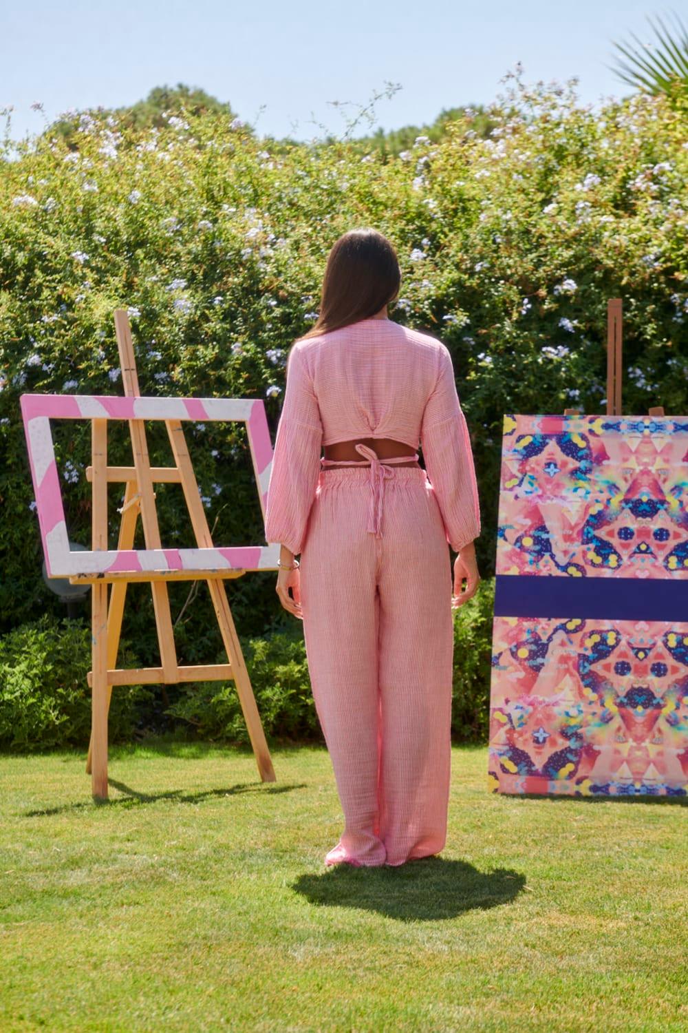 Le-Monade Dreams-Pembe Çizgili Cep Detaylı Pantolon-Pantolon-5-Milagron.com