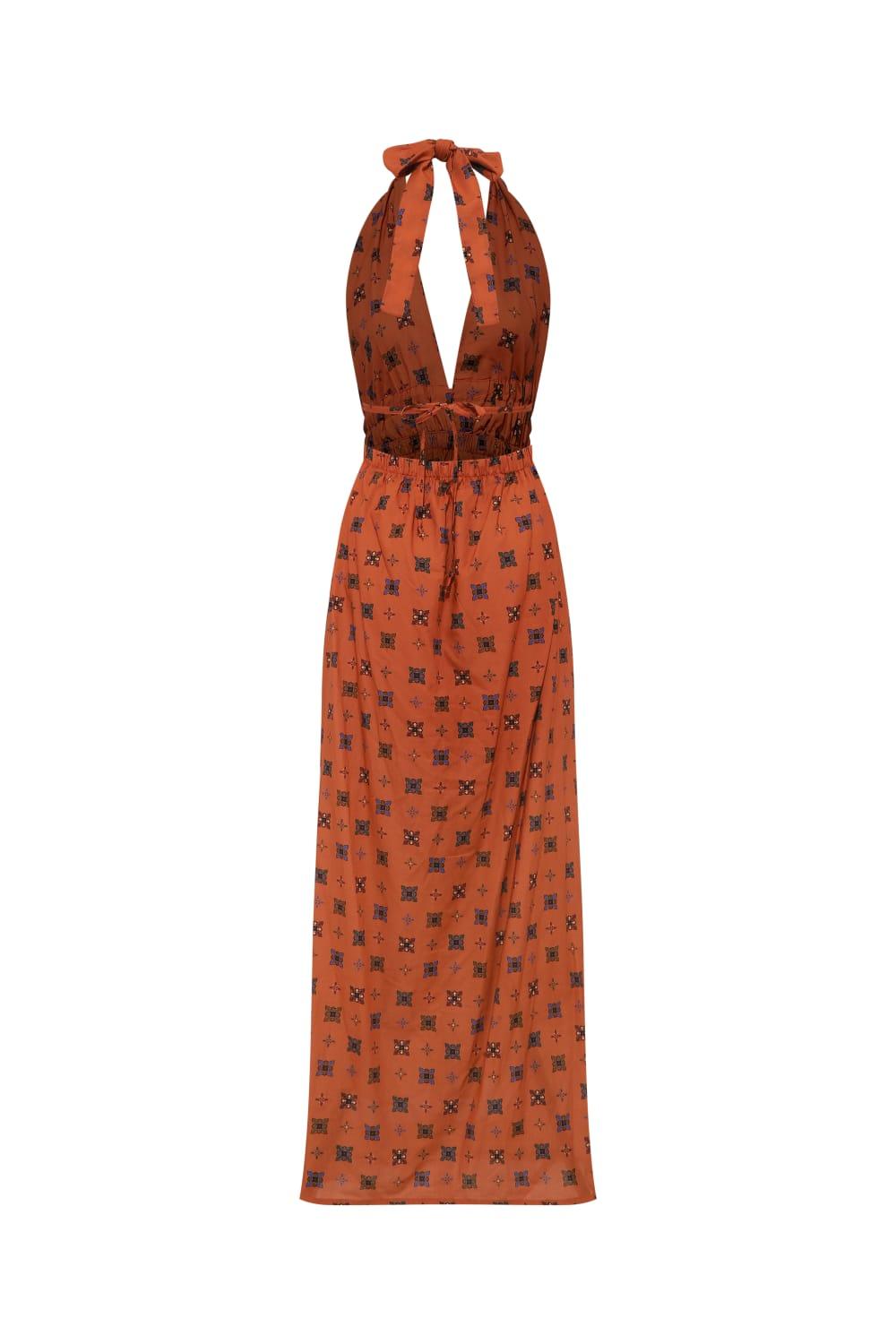 Le-Monade Dreams-SORUNLU - Boyfriend Desenli Boyundan Bağlamalı Uzun Elbise-Elbise-2-Milagron.com