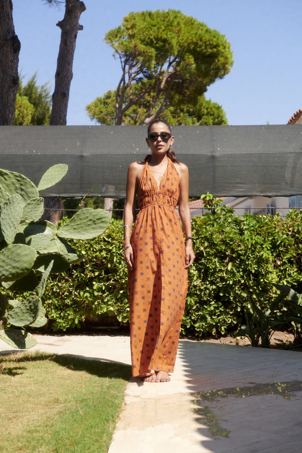 Le-Monade Dreams-SORUNLU - Boyfriend Desenli Boyundan Bağlamalı Uzun Elbise-Elbise-4-Milagron.com