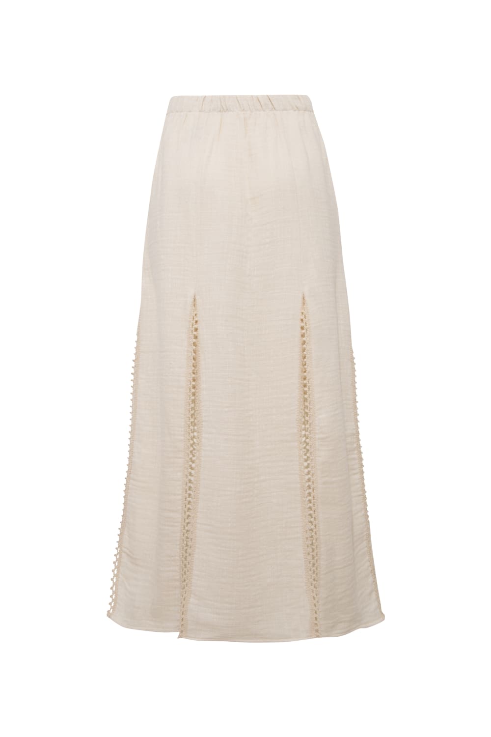 Le-Monade Dreams-SORUNLU - Keten Dokulu Kenar Detaylı Yırtmaçlı Ekru Etek-Etek-1-Milagron.com