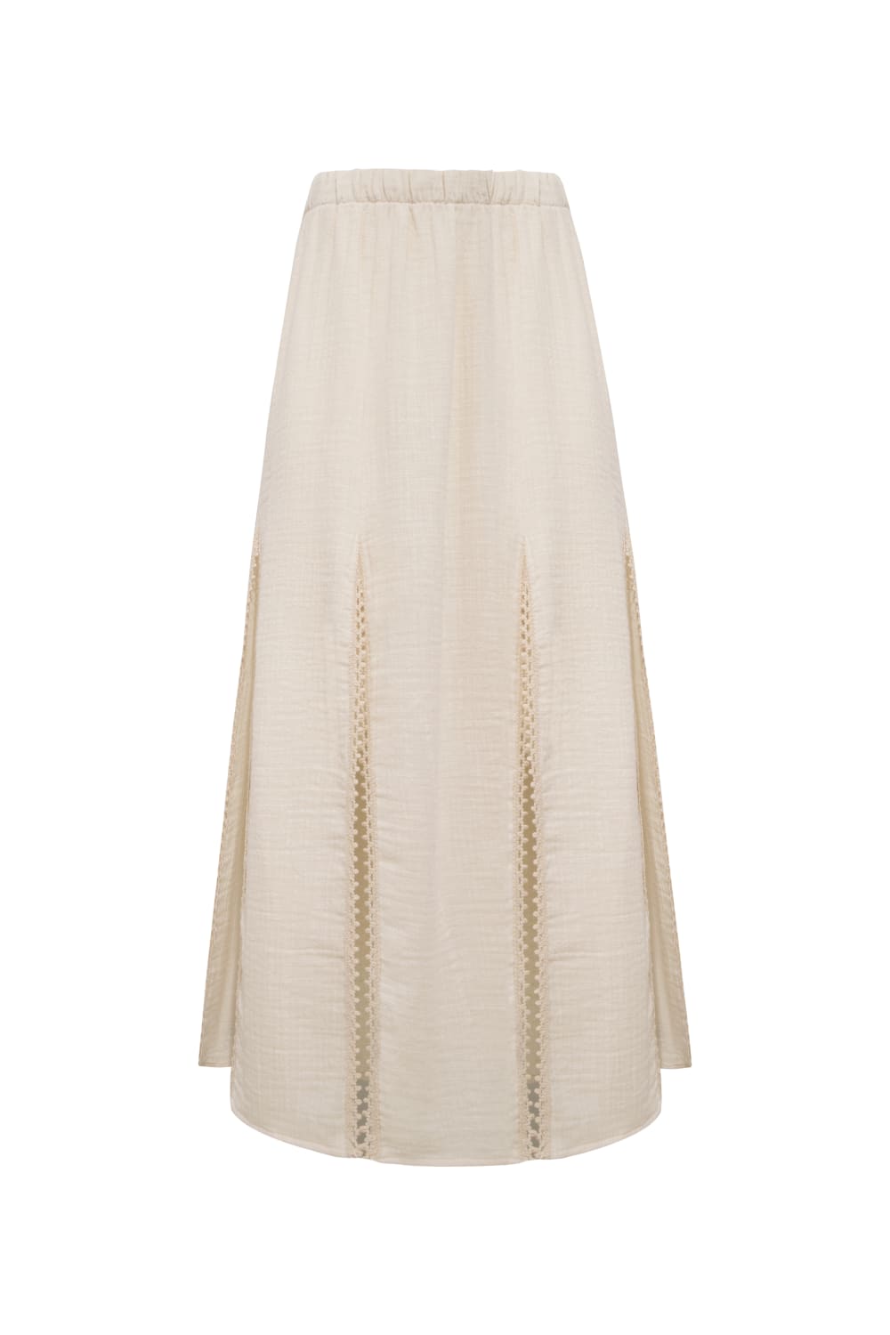 Le-Monade Dreams-SORUNLU - Keten Dokulu Kenar Detaylı Yırtmaçlı Ekru Etek-Etek-2-Milagron.com
