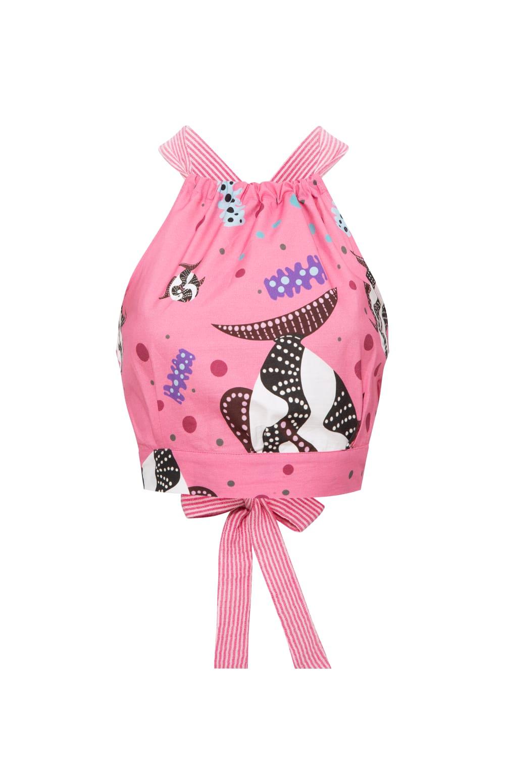 Le-Monade Dreams-SORUNLU - Pembe Balık Desenli Halter Yaka Sırt Detaylı Top-Top-1-Milagron.com