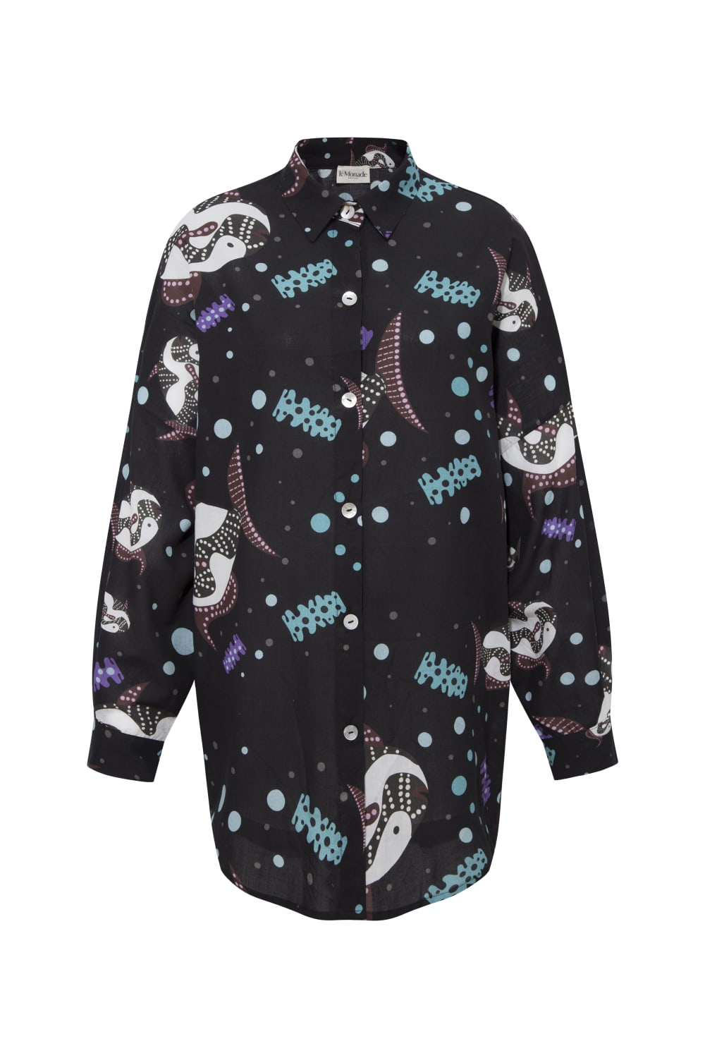 Le-Monade Dreams-SORUNLU - Siyah Balık Desenli Uzun Kol Gömlek-Gömlek-1-Milagron.com