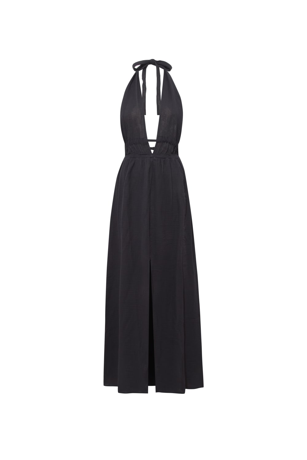 Le-Monade Dreams-SORUNLU - Siyah Müslin Boyundan Bağlamalı Uzun Elbise-Elbise-1-Milagron.com