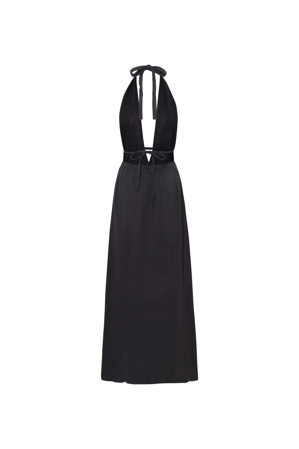 Le-Monade Dreams-SORUNLU - Siyah Müslin Boyundan Bağlamalı Uzun Elbise-Elbise-2-Milagron.com