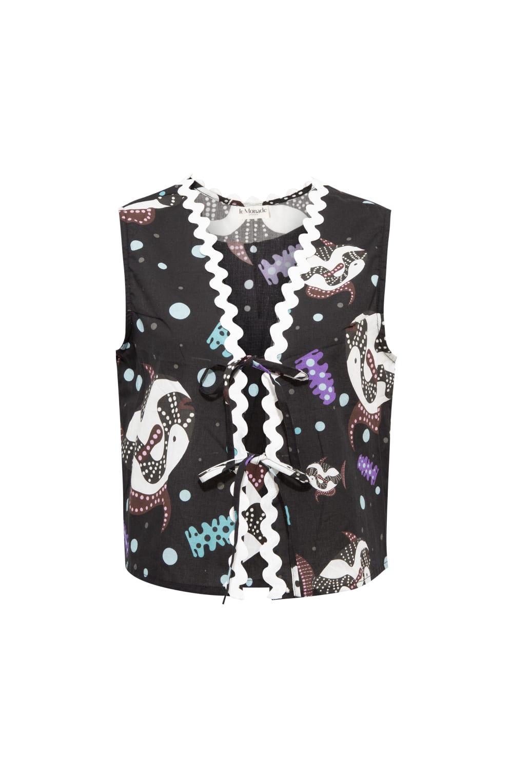 Le-Monade Dreams-Siyah Balık Desenli Su Taşı Detaylı Yelek-Yelek-1-Milagron.com