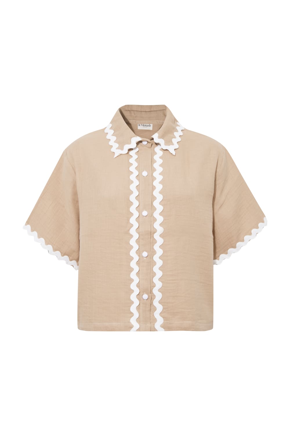Le-Monade Dreams-Su Taşı Detaylı Bej Kısa Kol Gömlek-Gömlek-1-Milagron.com