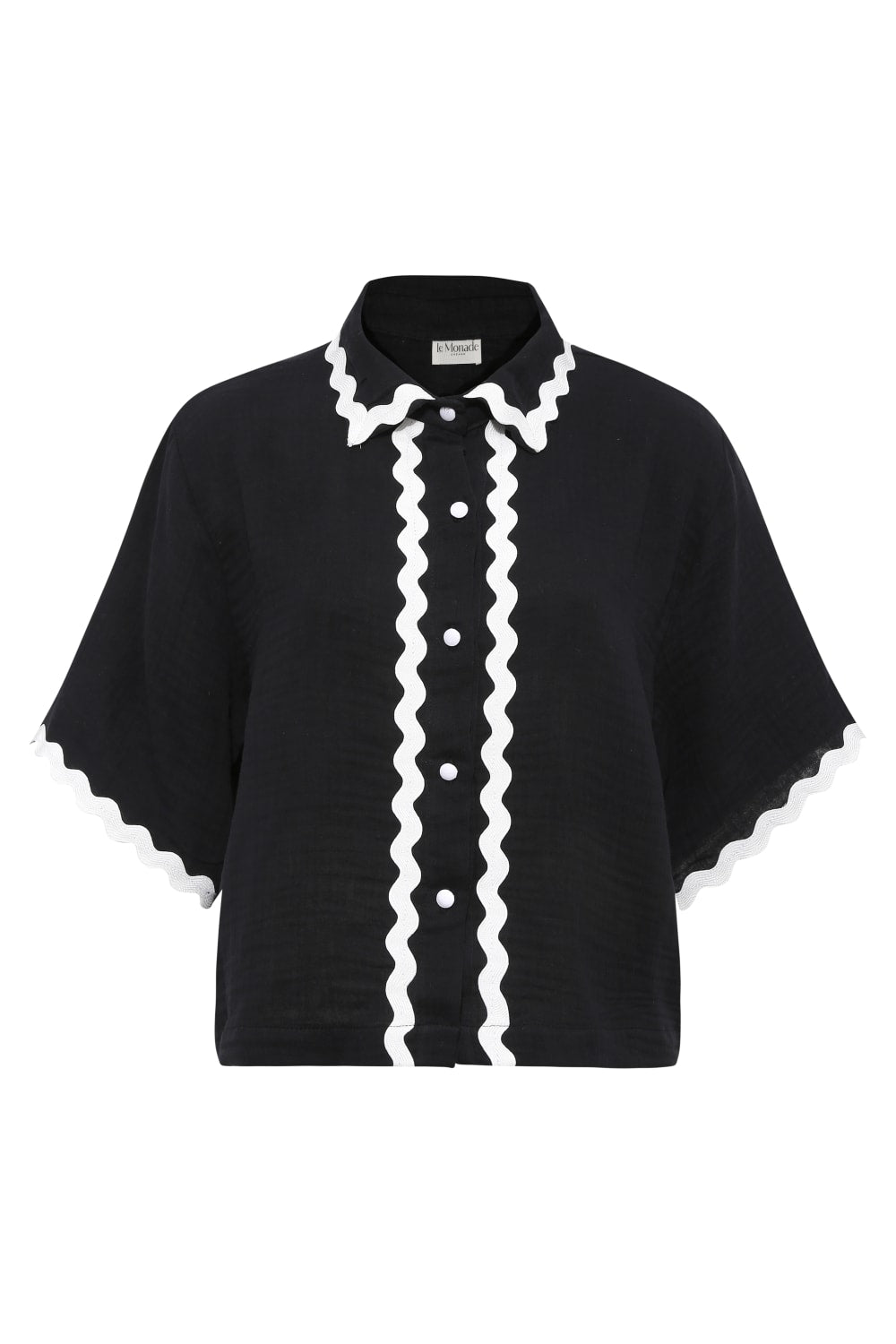 Le-Monade Dreams-Su Taşı Detaylı Siyah Kısa Kol Gömlek-Gömlek-1-Milagron.com