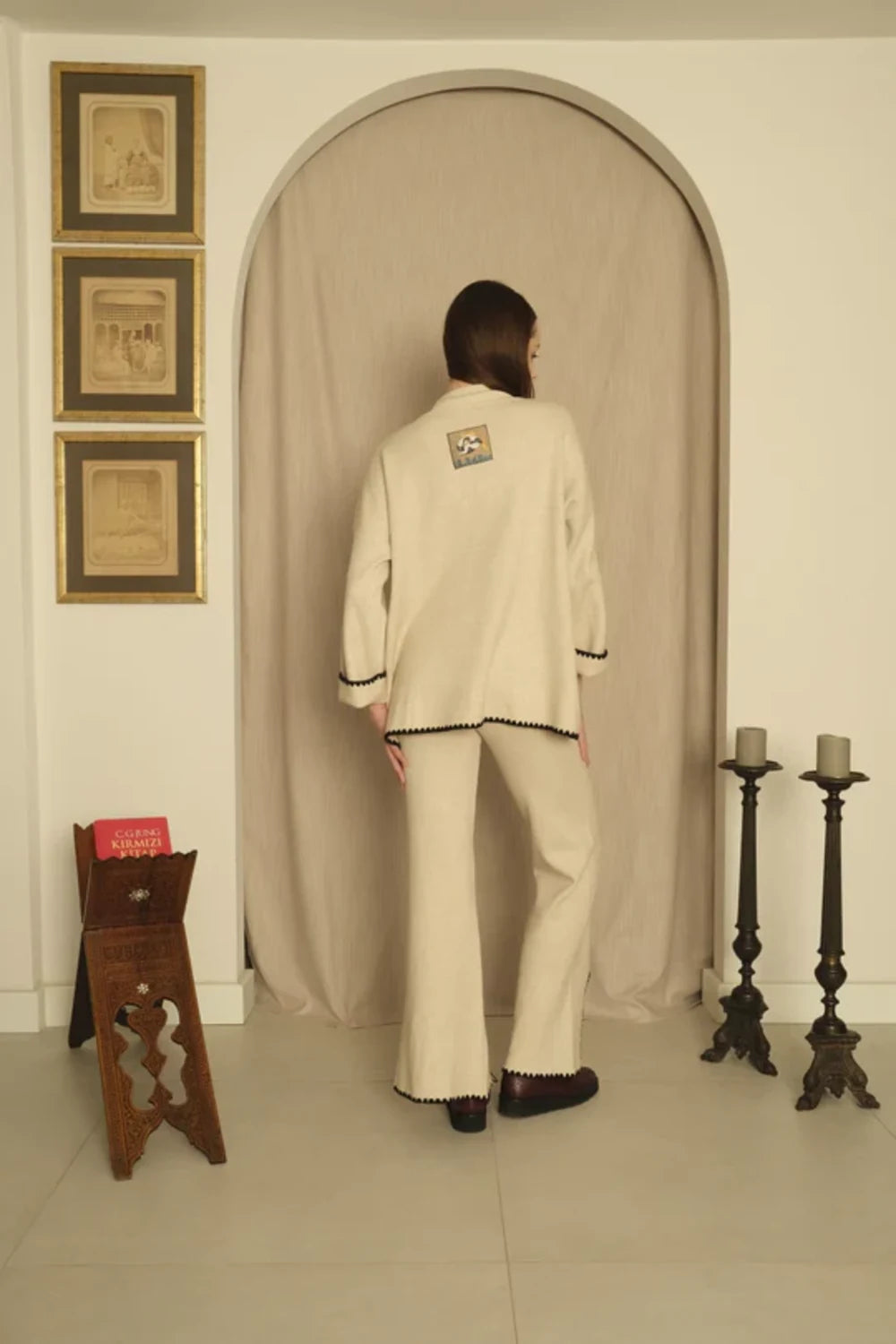 Le-Monade Dreams-Triko Ekru Siyah Sıçandiş Nakışlı Oversize Tunik-Kazak & Triko-5-Milagron.com