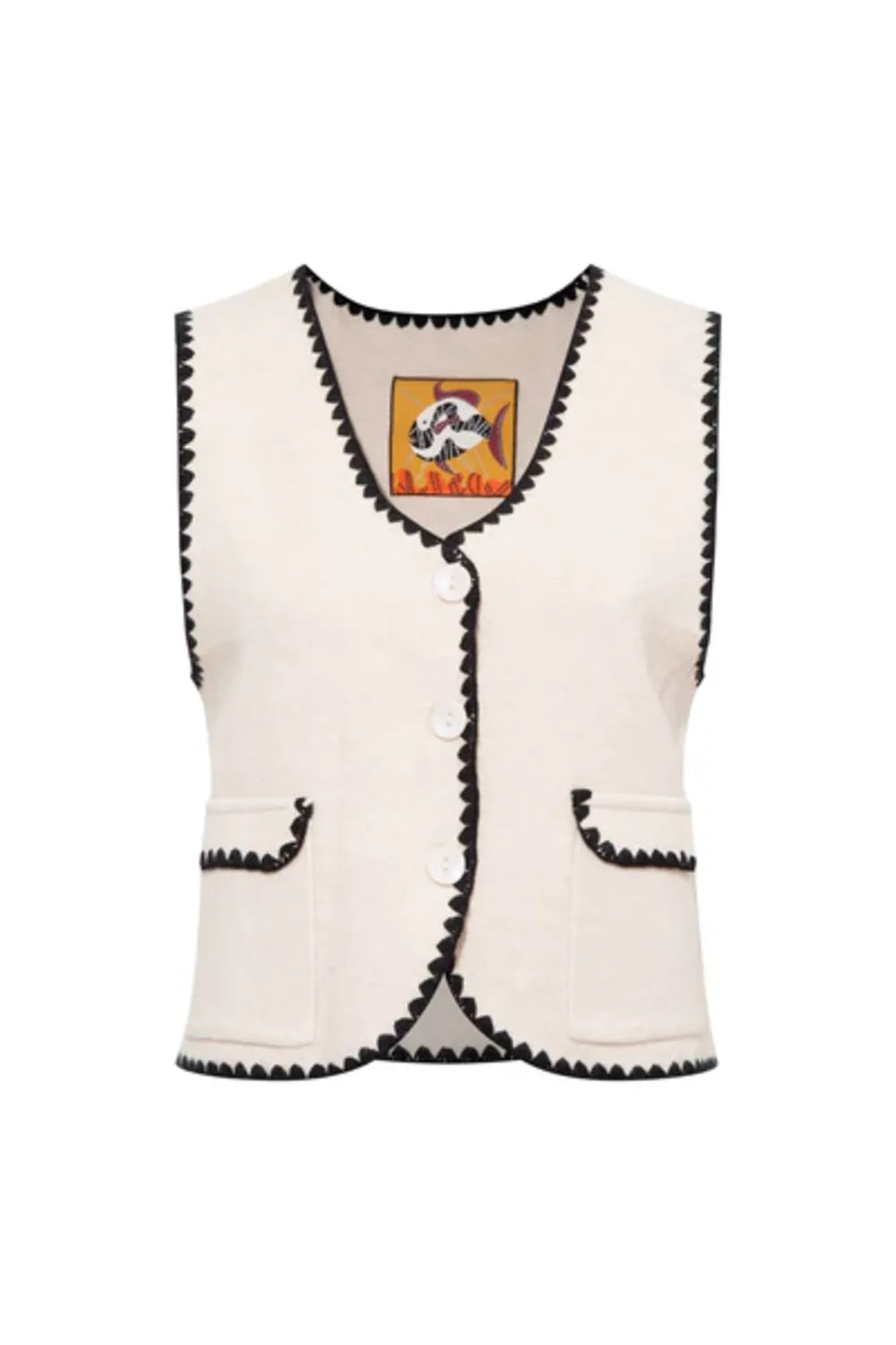 Le-Monade Dreams-Triko Ekru Siyah Sıçandiş Nakışlı Yelek-Yelek-1-Milagron.com